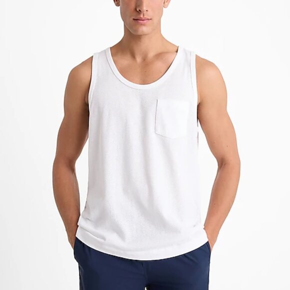 Chalk White Pointelle Cotton Pocket Tank Top - Express - Small - NWT - Picture 1 of 8